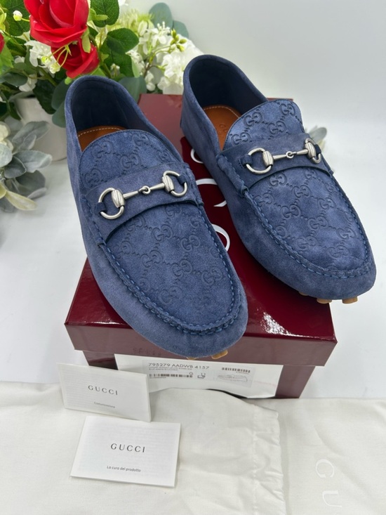 Men\'s Gucci, GG embossed suede Driver loafers size 11 fits 11.5 US made in Italy main image 5
